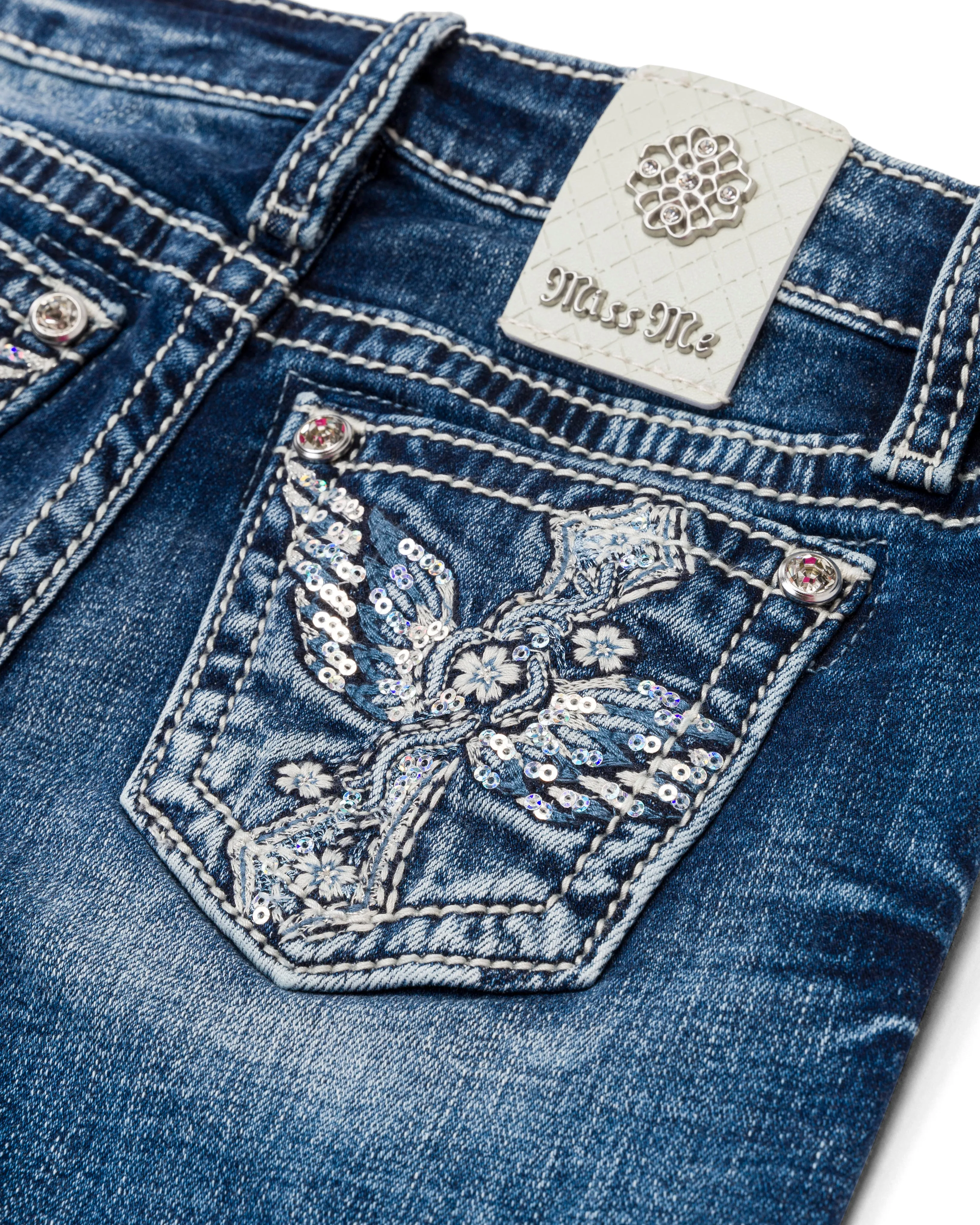Girls Feather Cross Flower Flare Jeans