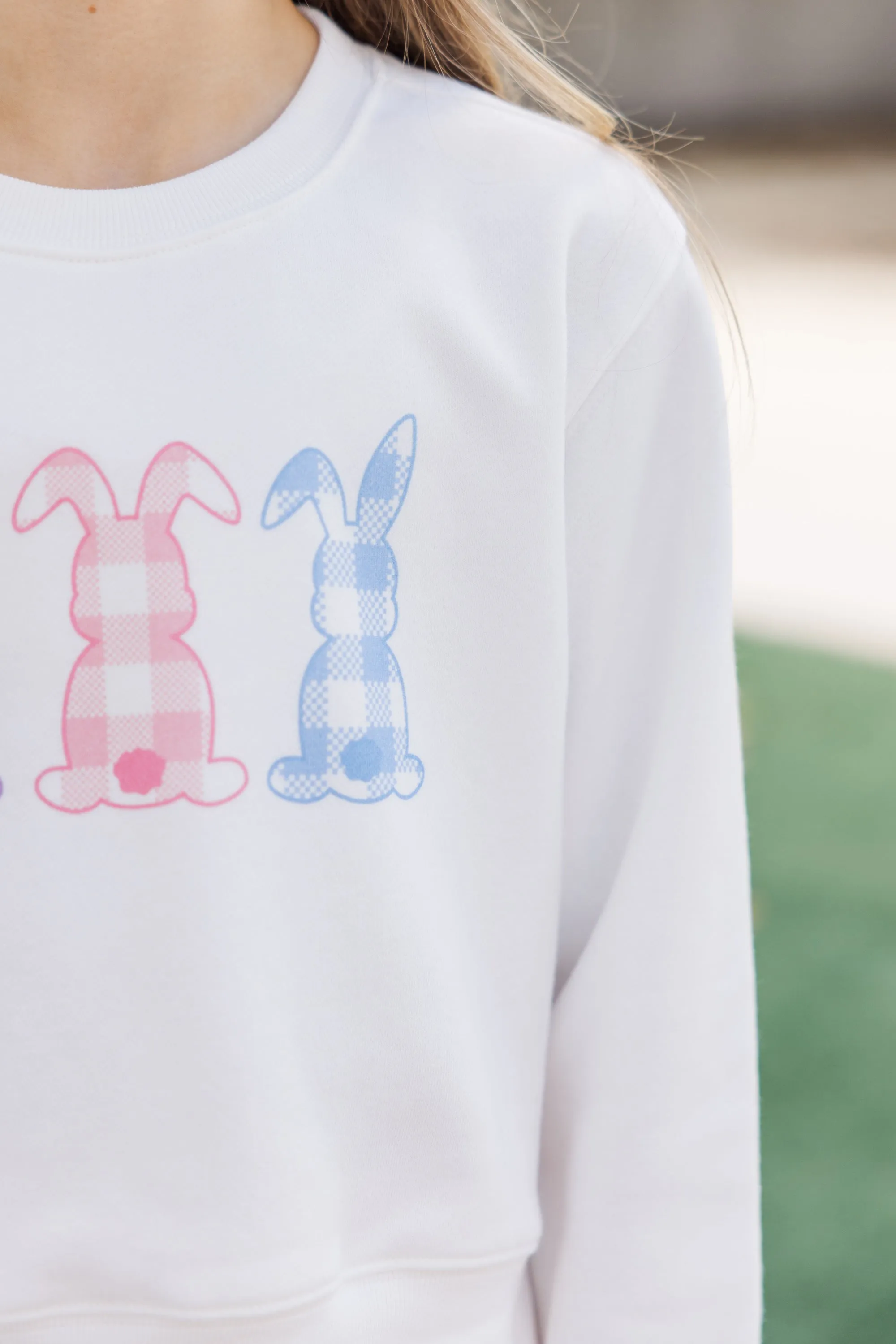 Girls: Gingham Bunnies White Graphic Sweatshirt