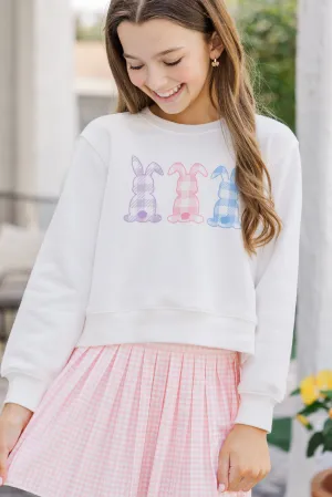 Girls: Gingham Bunnies White Graphic Sweatshirt