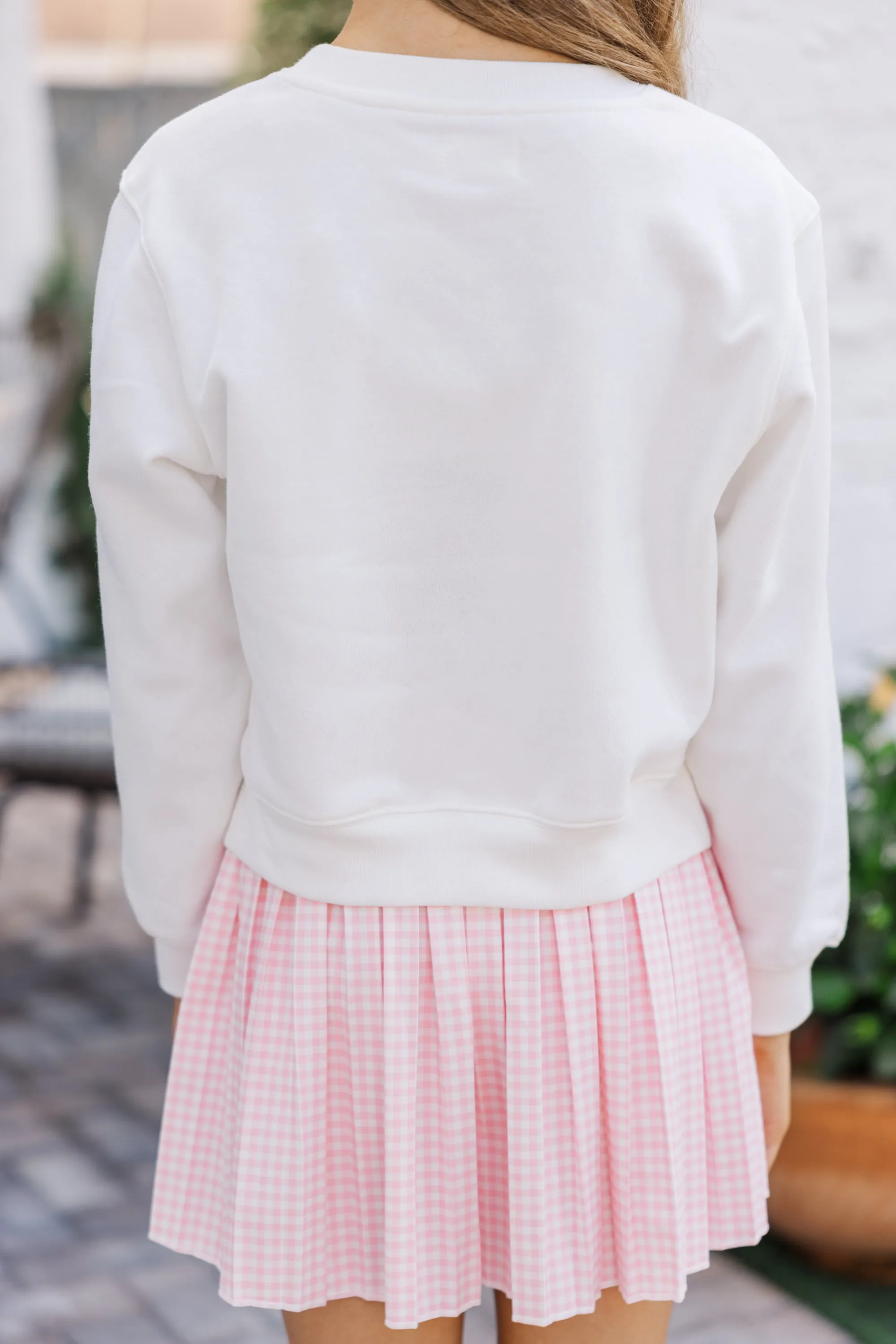 Girls: Gingham Bunnies White Graphic Sweatshirt