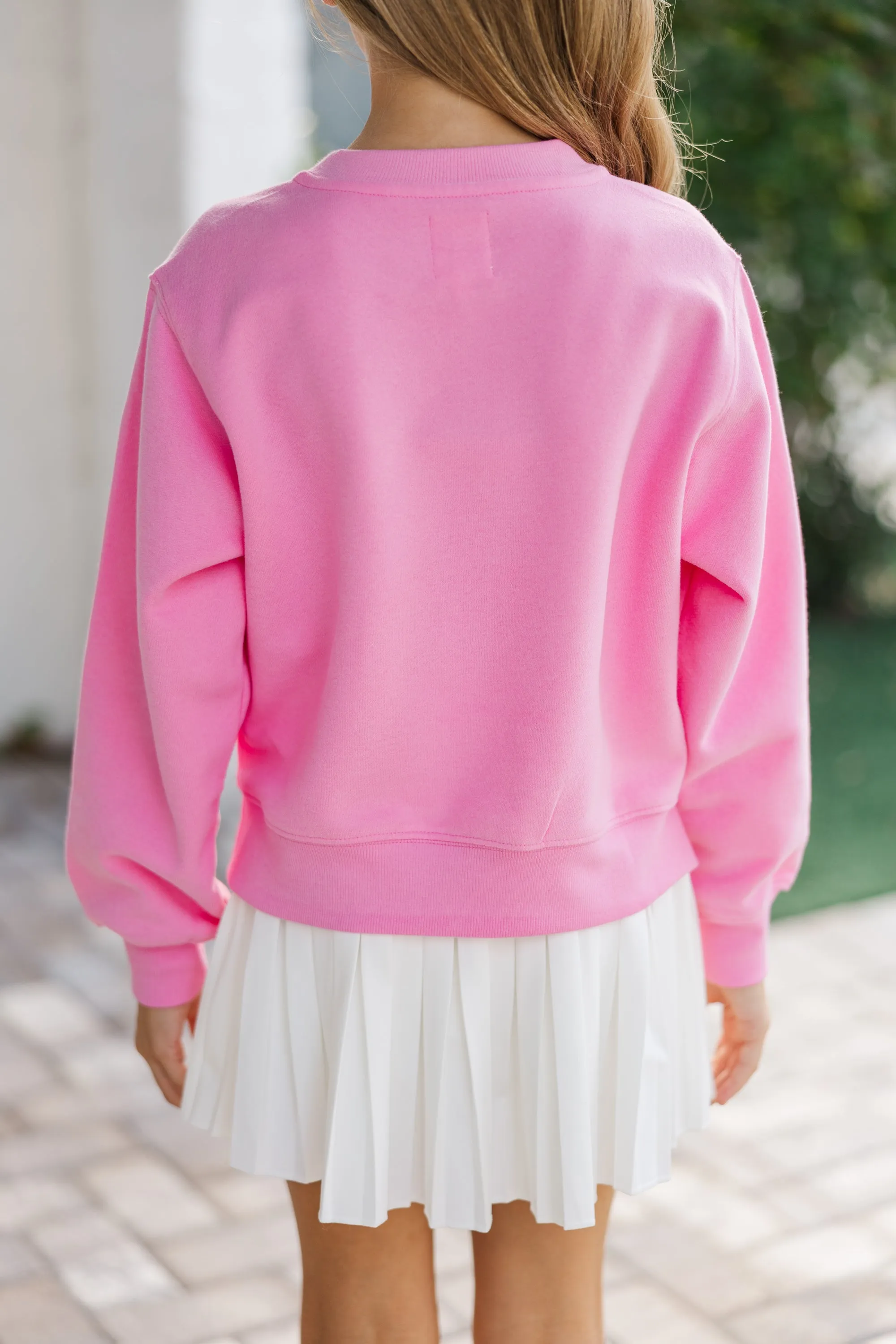 Girls: Gingham Smiley Pink Graphic Sweatshirt