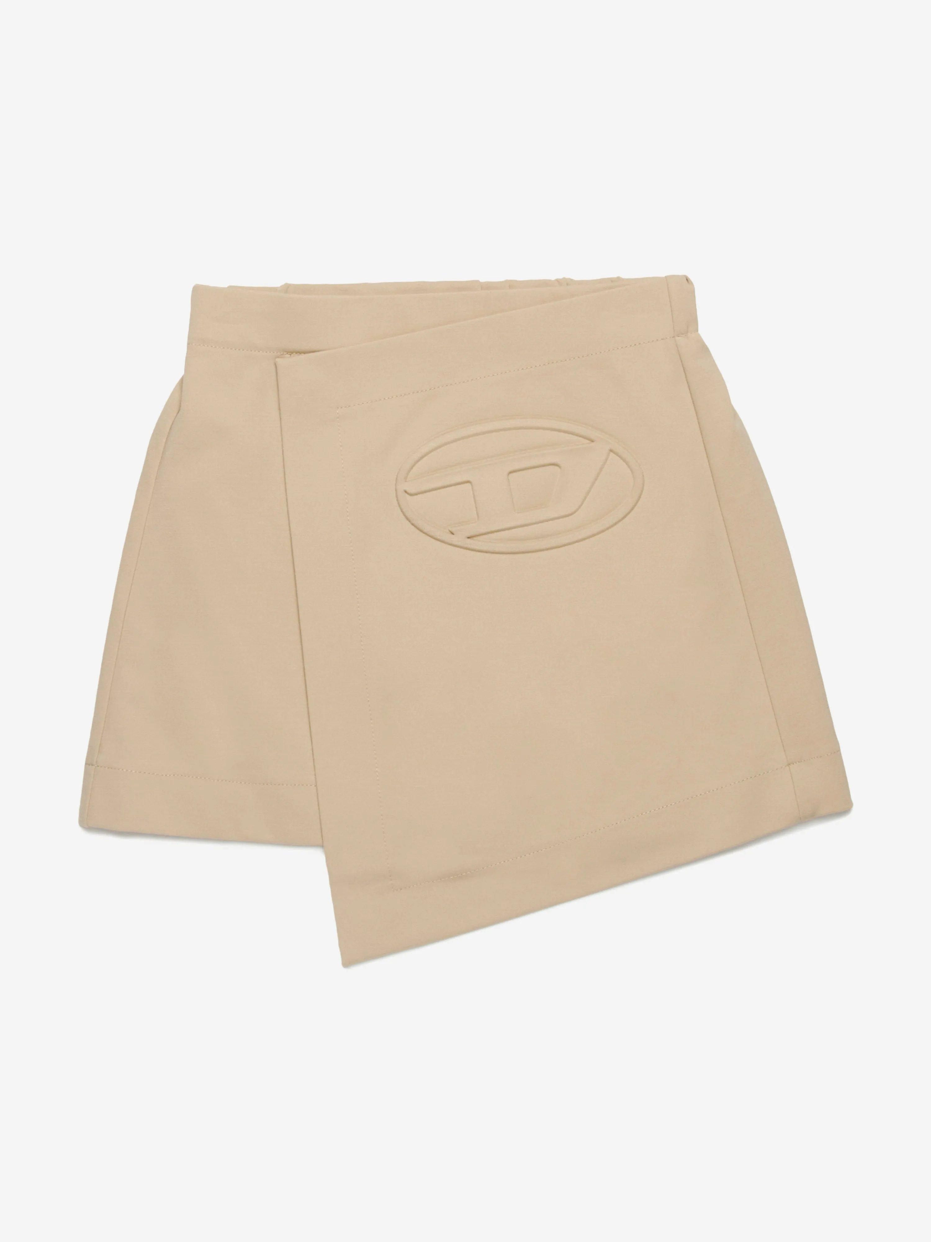 Girls Oval D Asymmetrical Wrap Skirt in Beige
