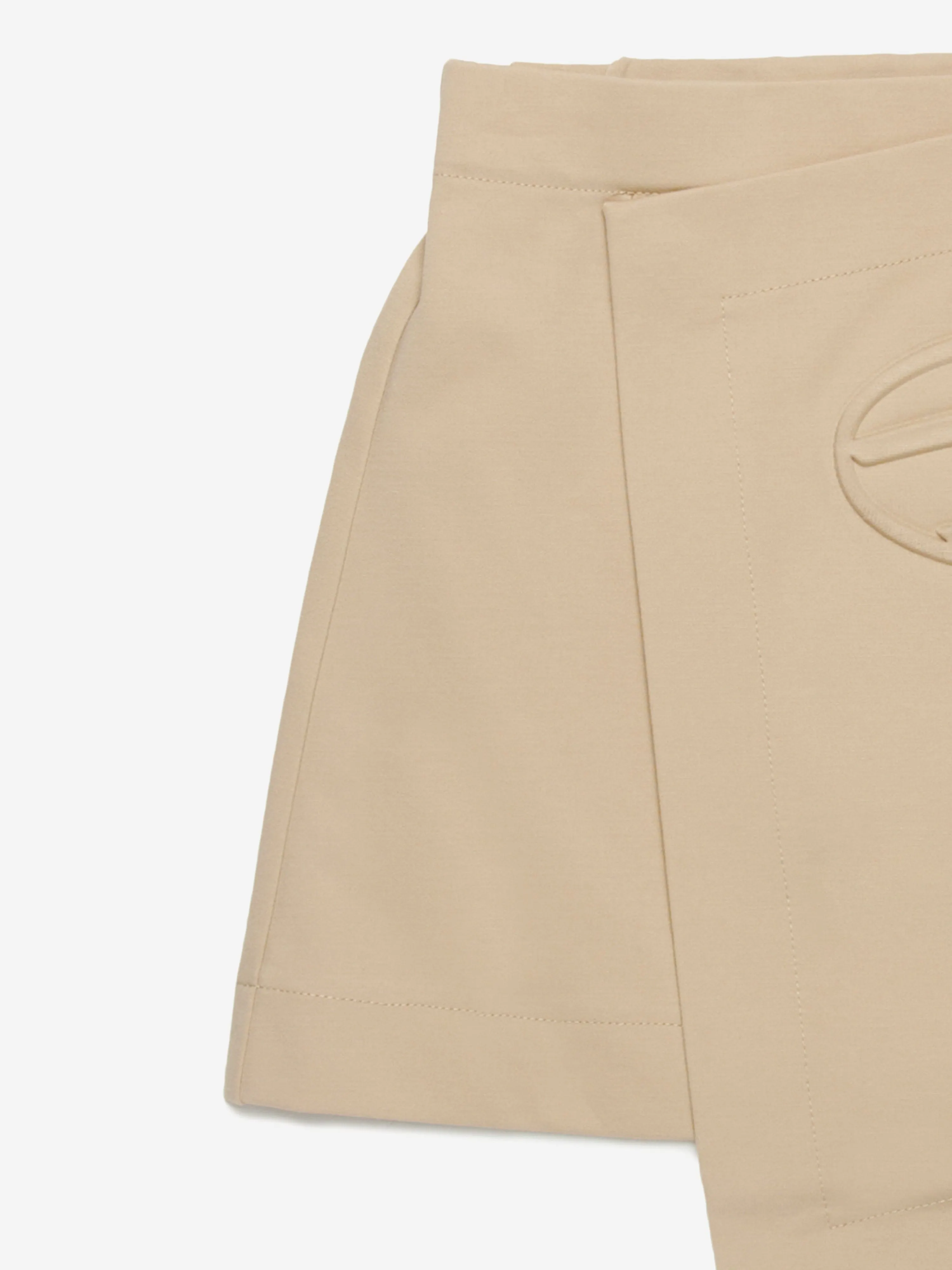 Girls Oval D Asymmetrical Wrap Skirt in Beige