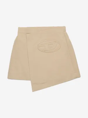 Girls Oval D Asymmetrical Wrap Skirt in Beige
