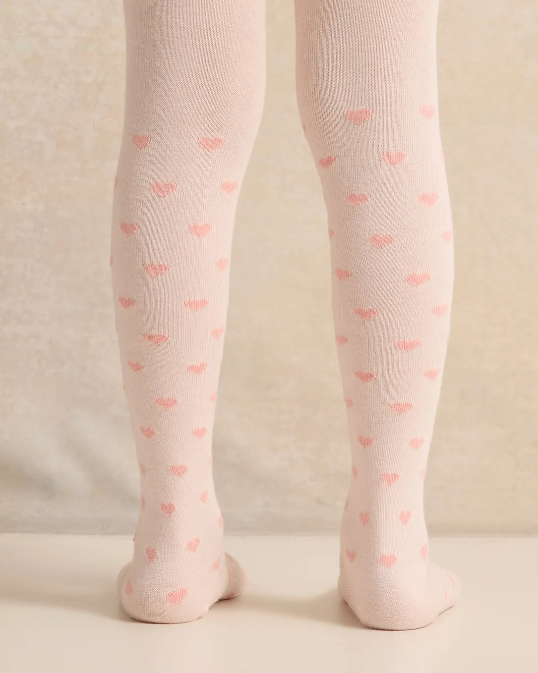 Girls Pink Heart Print Tights Set (Pack of 2)