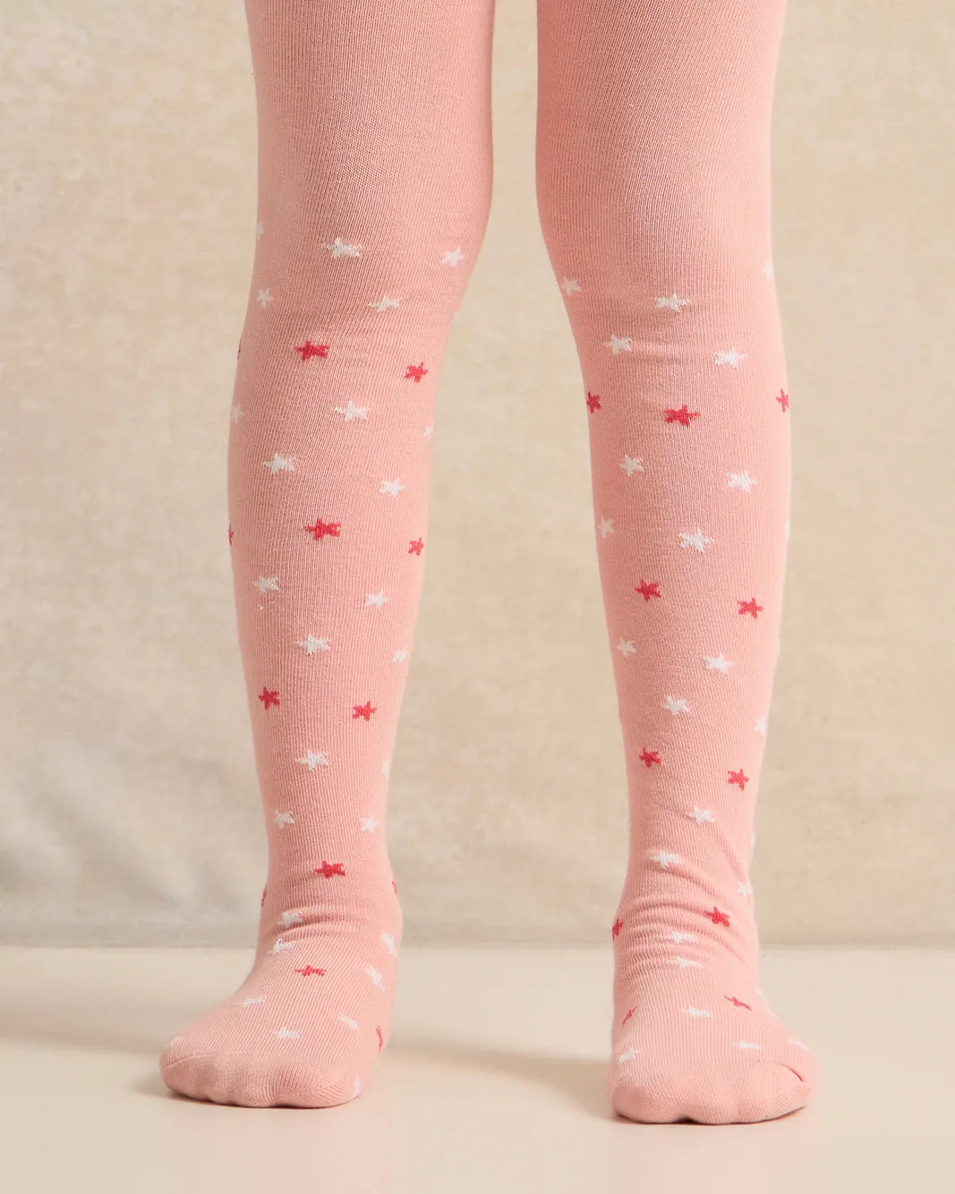Girls Pink Heart Print Tights Set (Pack of 2)