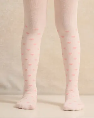 Girls Pink Heart Print Tights Set (Pack of 2)
