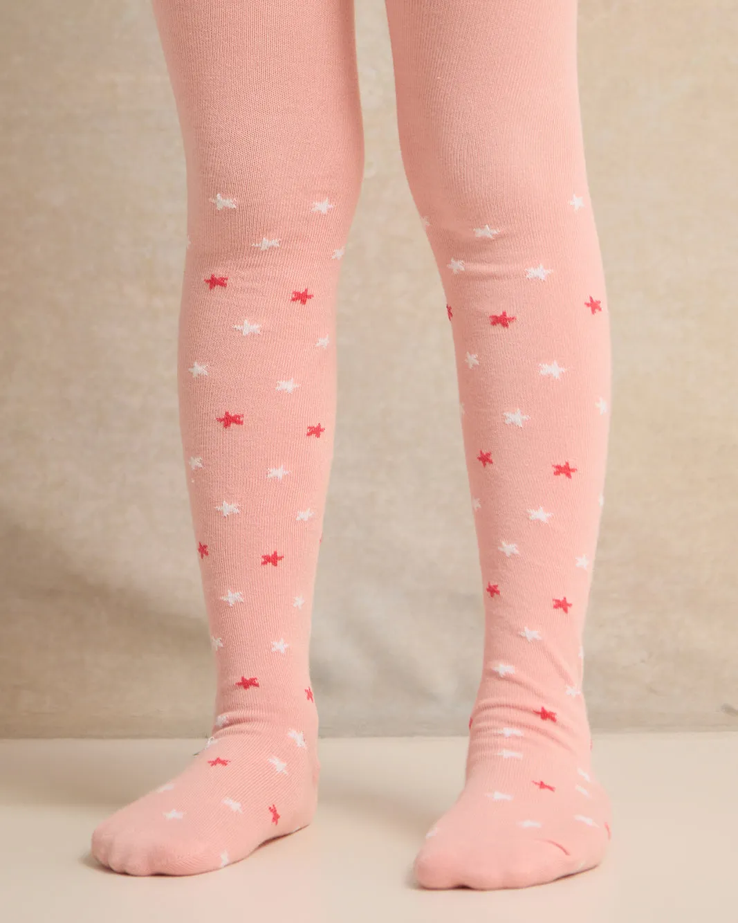 Girls Pink Heart Print Tights Set (Pack of 2)