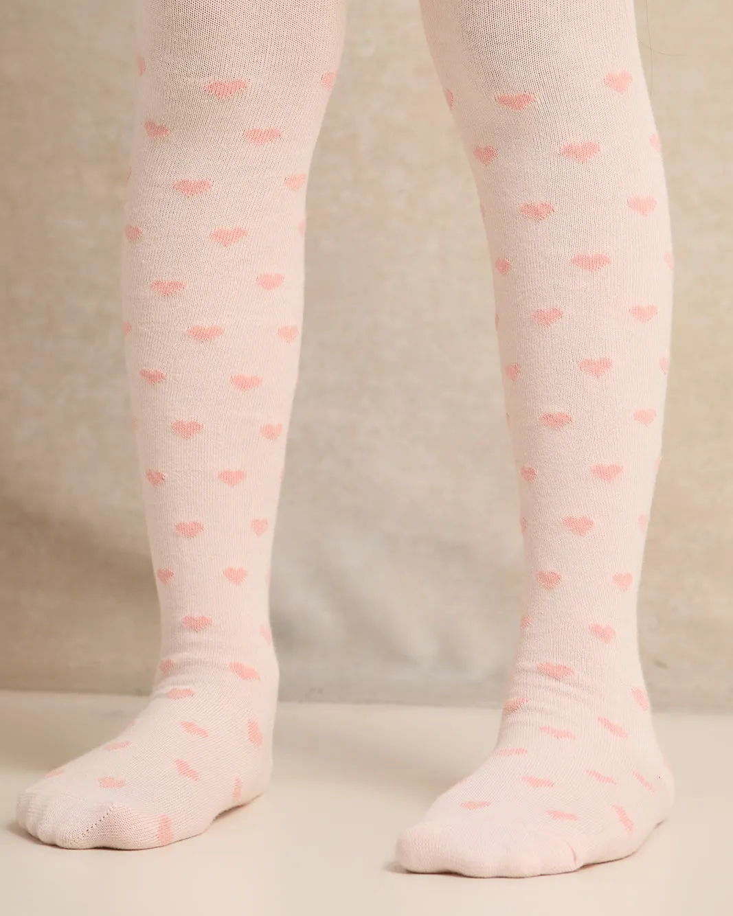 Girls Pink Heart Print Tights Set (Pack of 2)