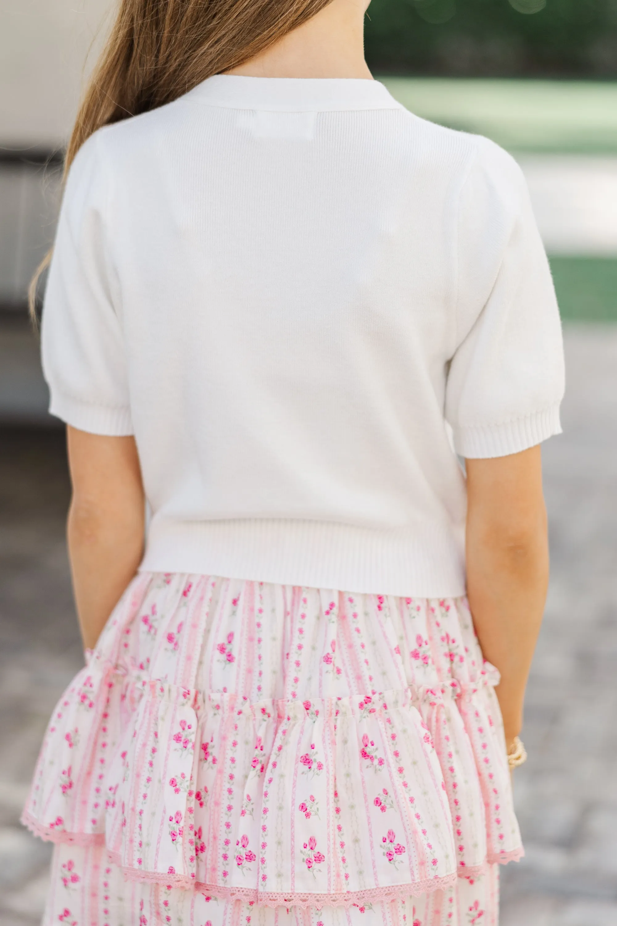 Girls: The Maren Cream Pink Bow Sweater