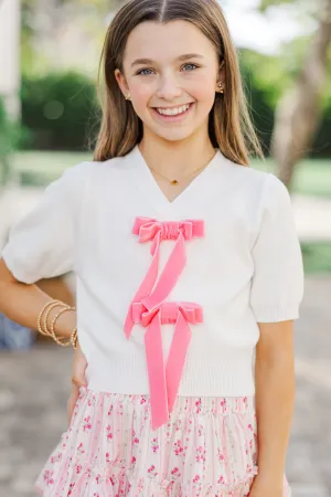 Girls: The Maren Cream Pink Bow Sweater