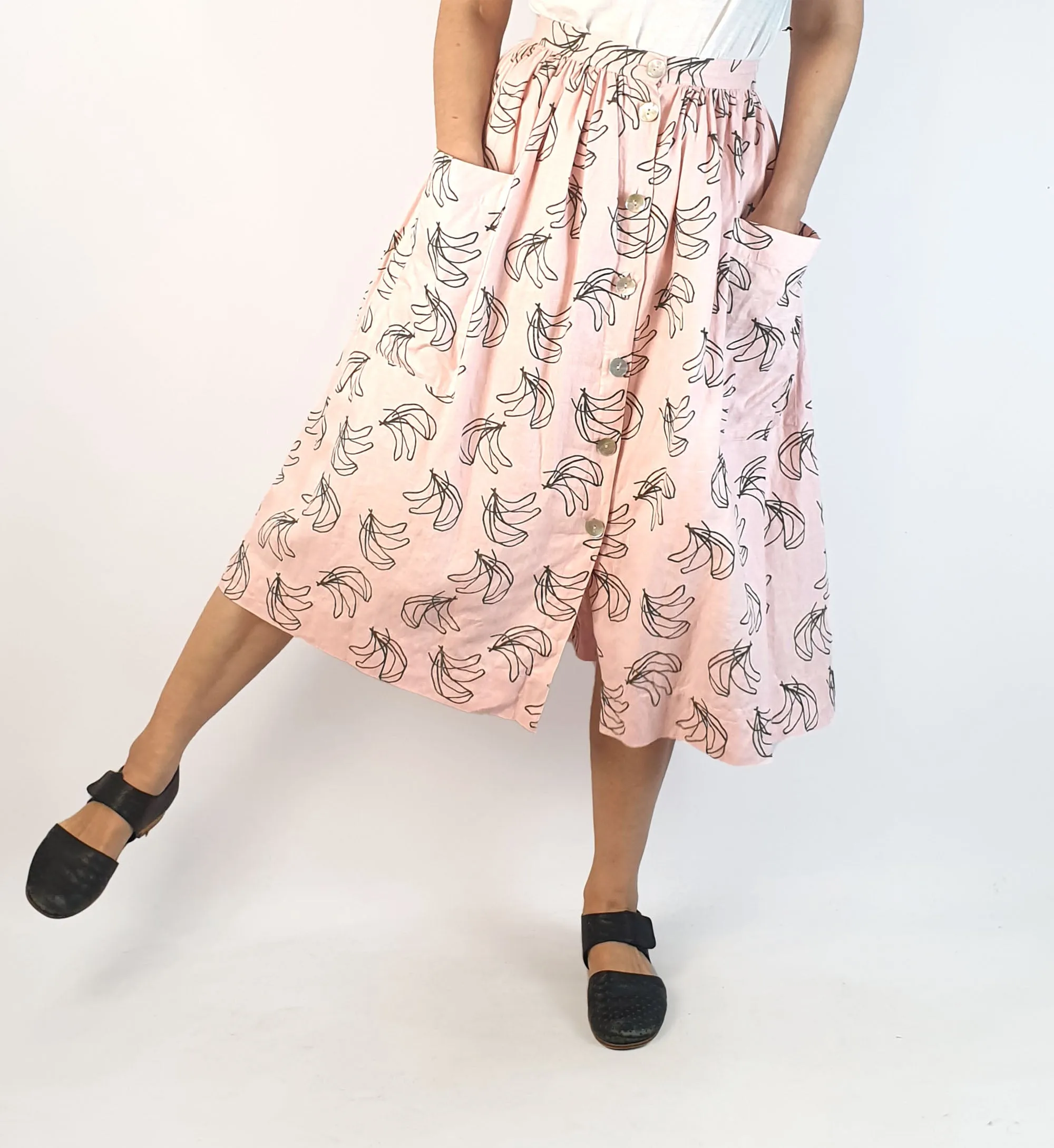 Gorman pink linen banana print skirt size 8