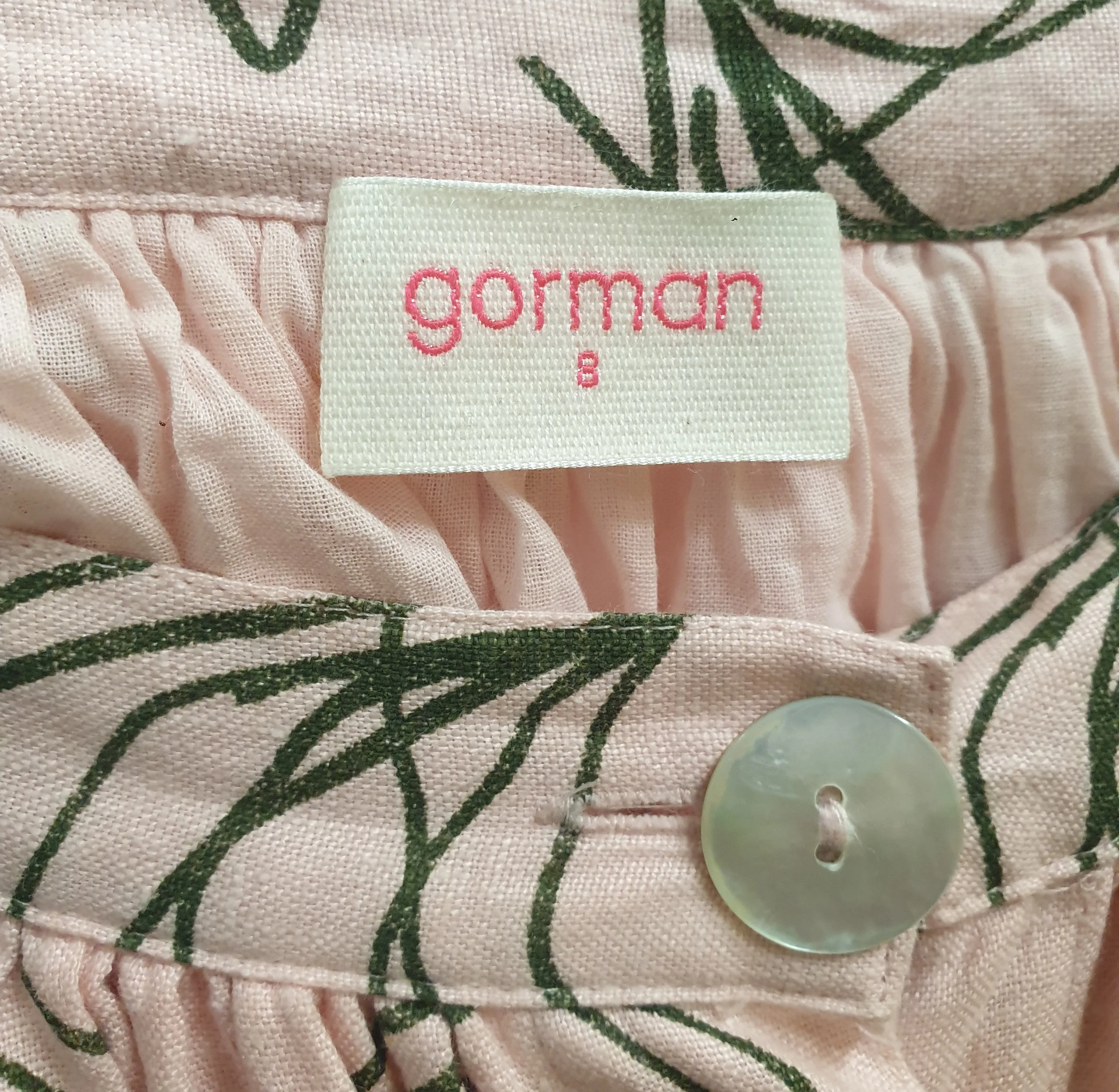 Gorman pink linen banana print skirt size 8