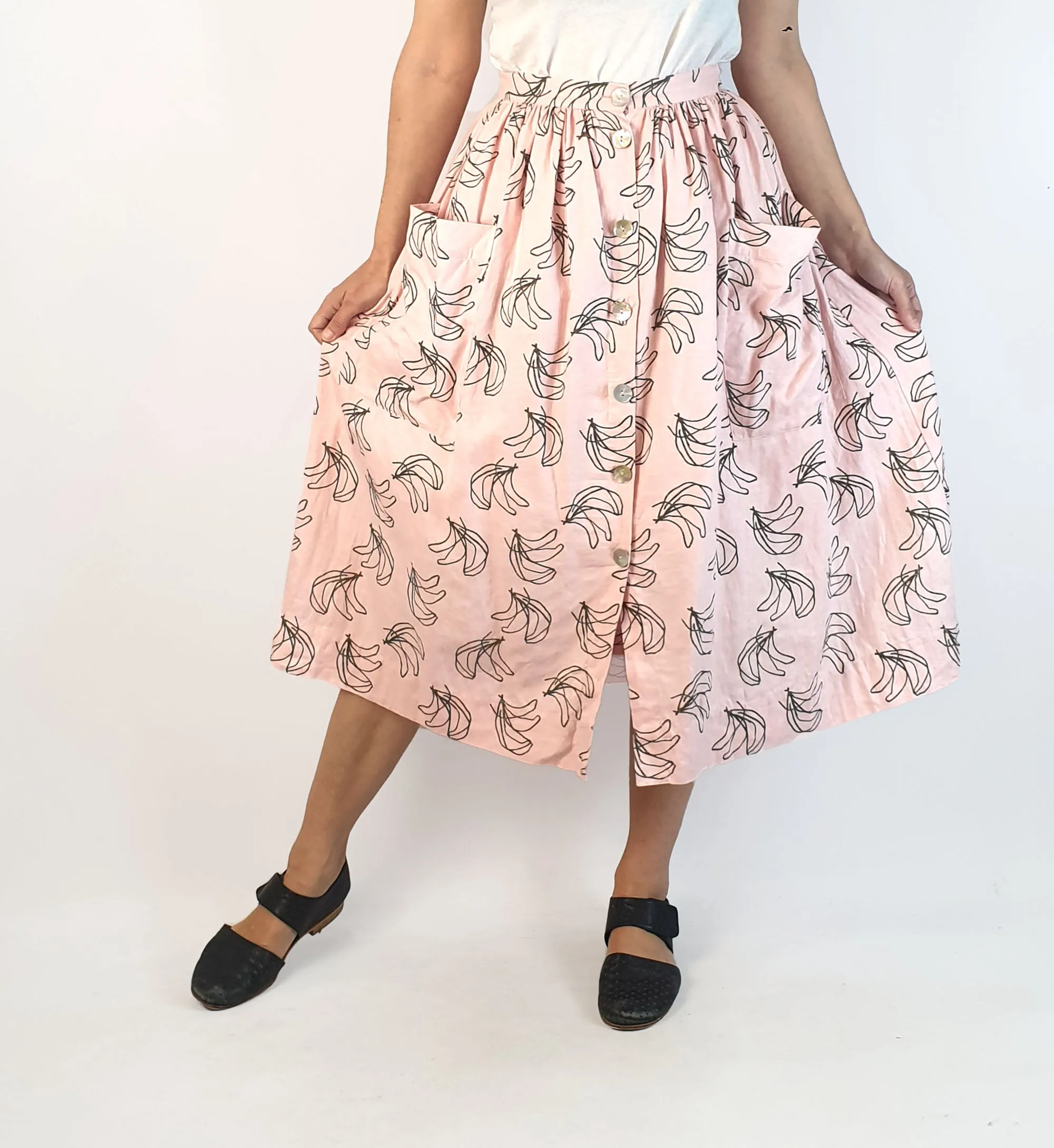 Gorman pink linen banana print skirt size 8