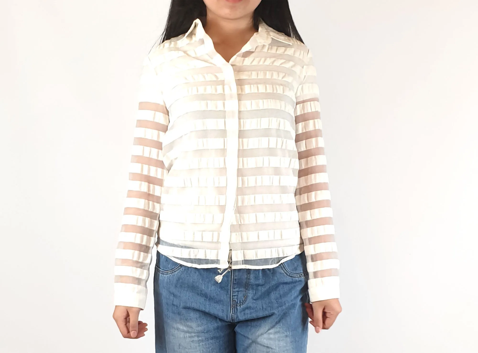 Gorman white striped sheer long sleeve shirt size 8 (best fits size 6)