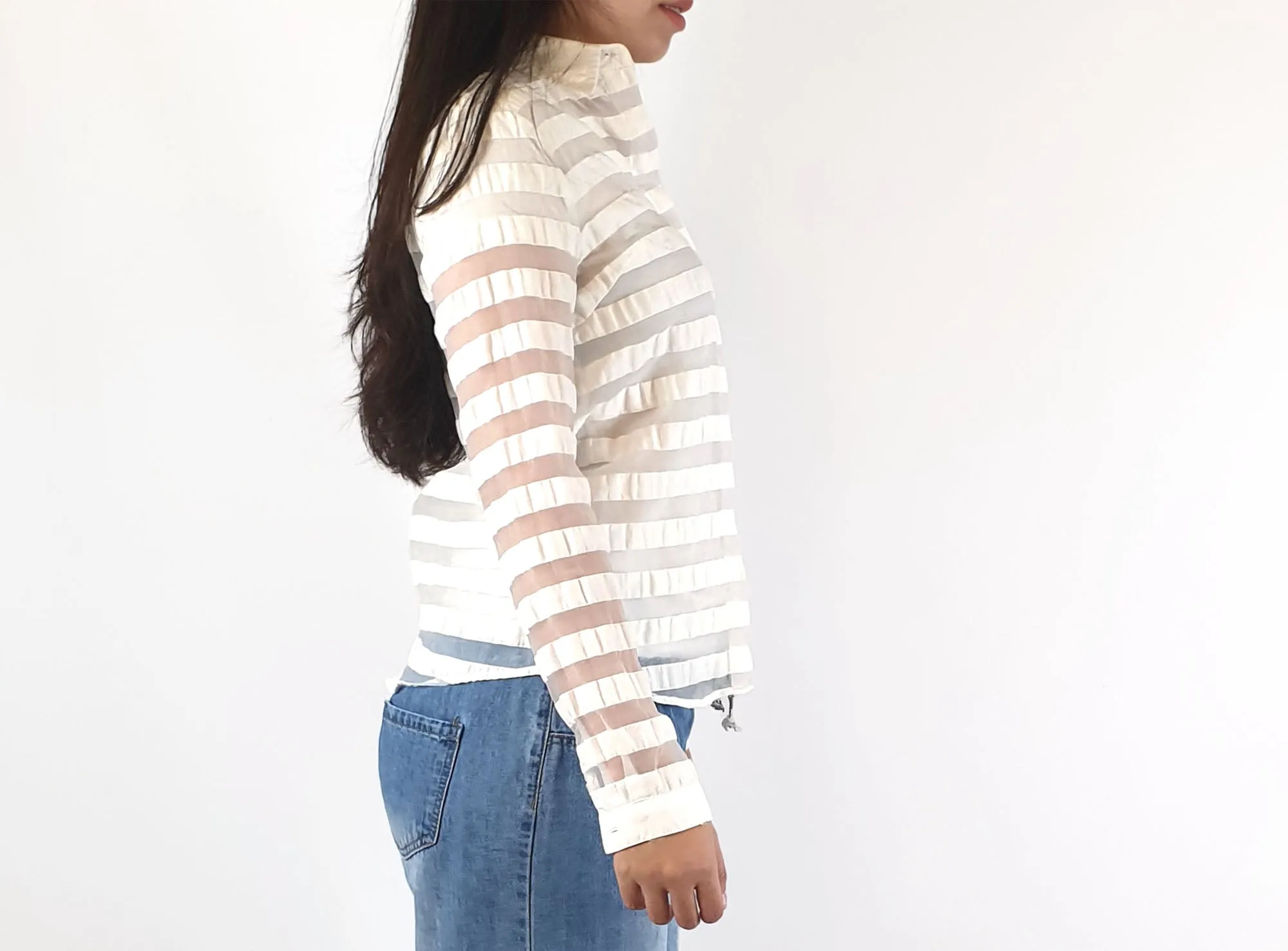 Gorman white striped sheer long sleeve shirt size 8 (best fits size 6)