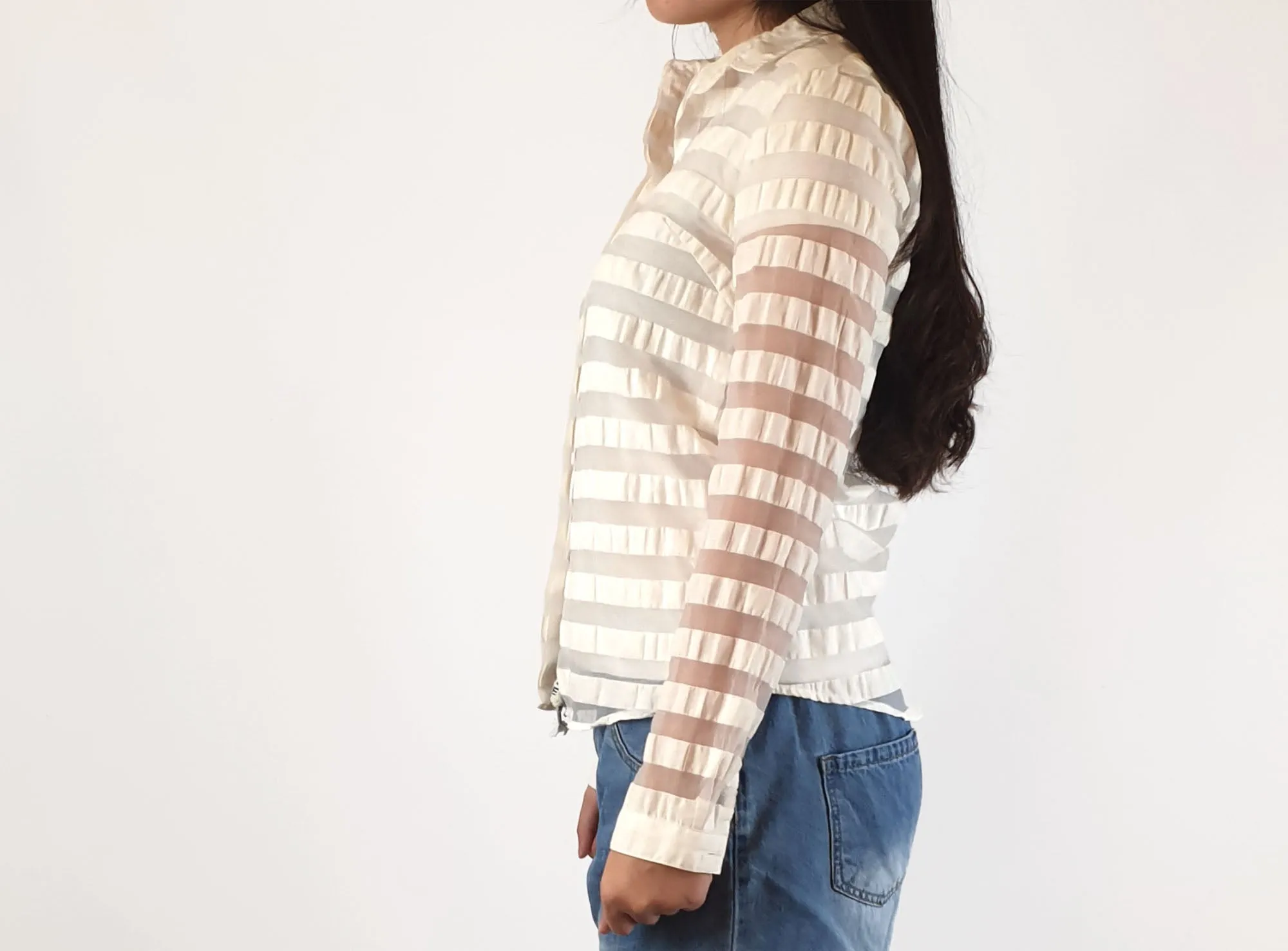 Gorman white striped sheer long sleeve shirt size 8 (best fits size 6)