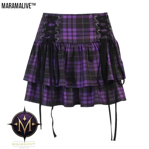 Gothic Lace-up Plaid Skirt - Punk Dark Tartan Mini Skirt.