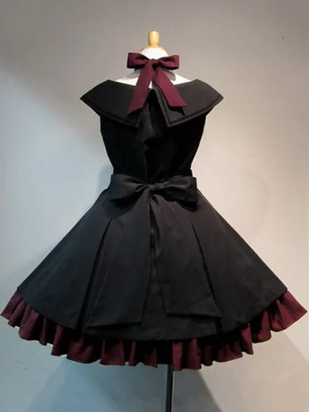 Gothic Lolita JSK Jumper Skirt Military Style Sleeveless Ruffles Double Breasted Black Lolita Dresses