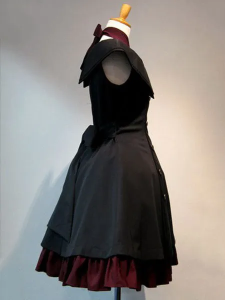 Gothic Lolita JSK Jumper Skirt Military Style Sleeveless Ruffles Double Breasted Black Lolita Dresses