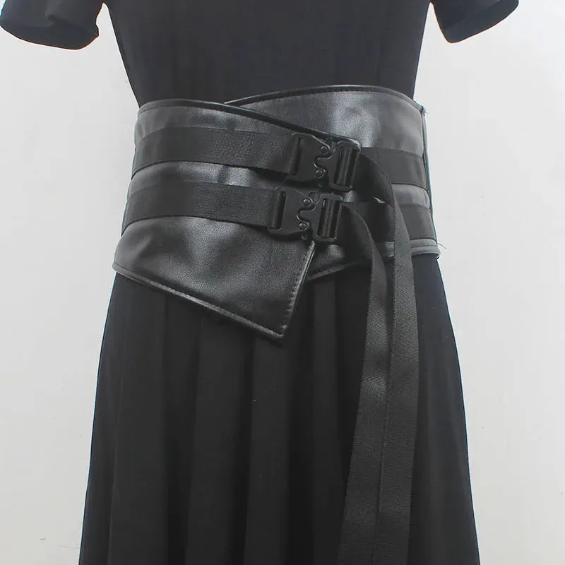 Gothic Vegan Leather Waist Belt with Buckle Straps - Adjustable Length