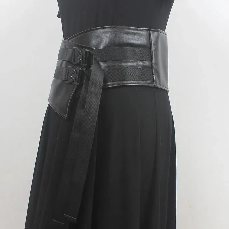 Gothic Vegan Leather Waist Belt with Buckle Straps - Adjustable Length