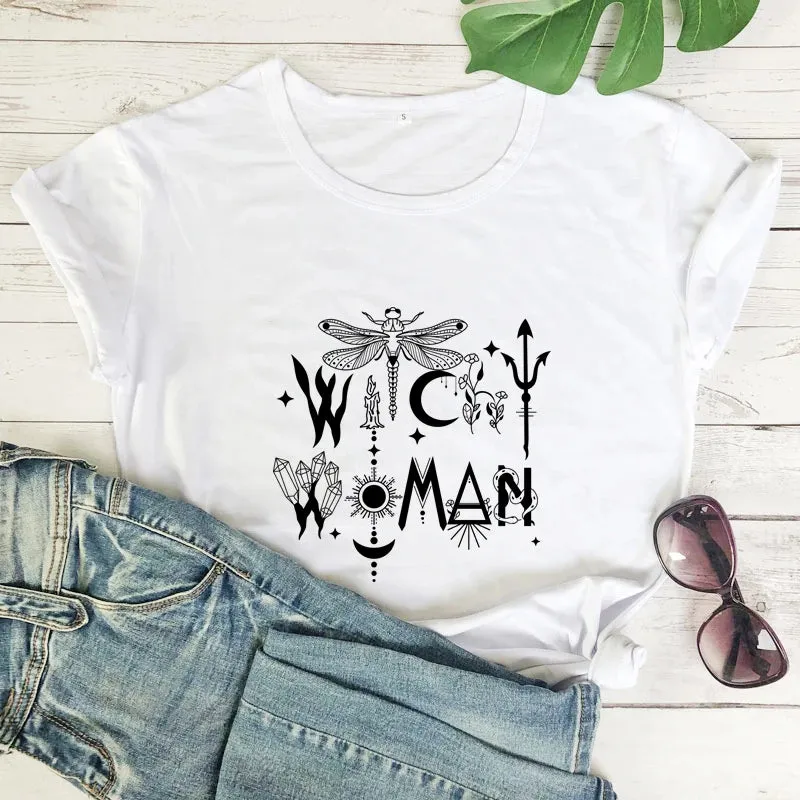 Gothic Witchy Woman Short Sleeve T-Shirt – O-Neck Casual Tee