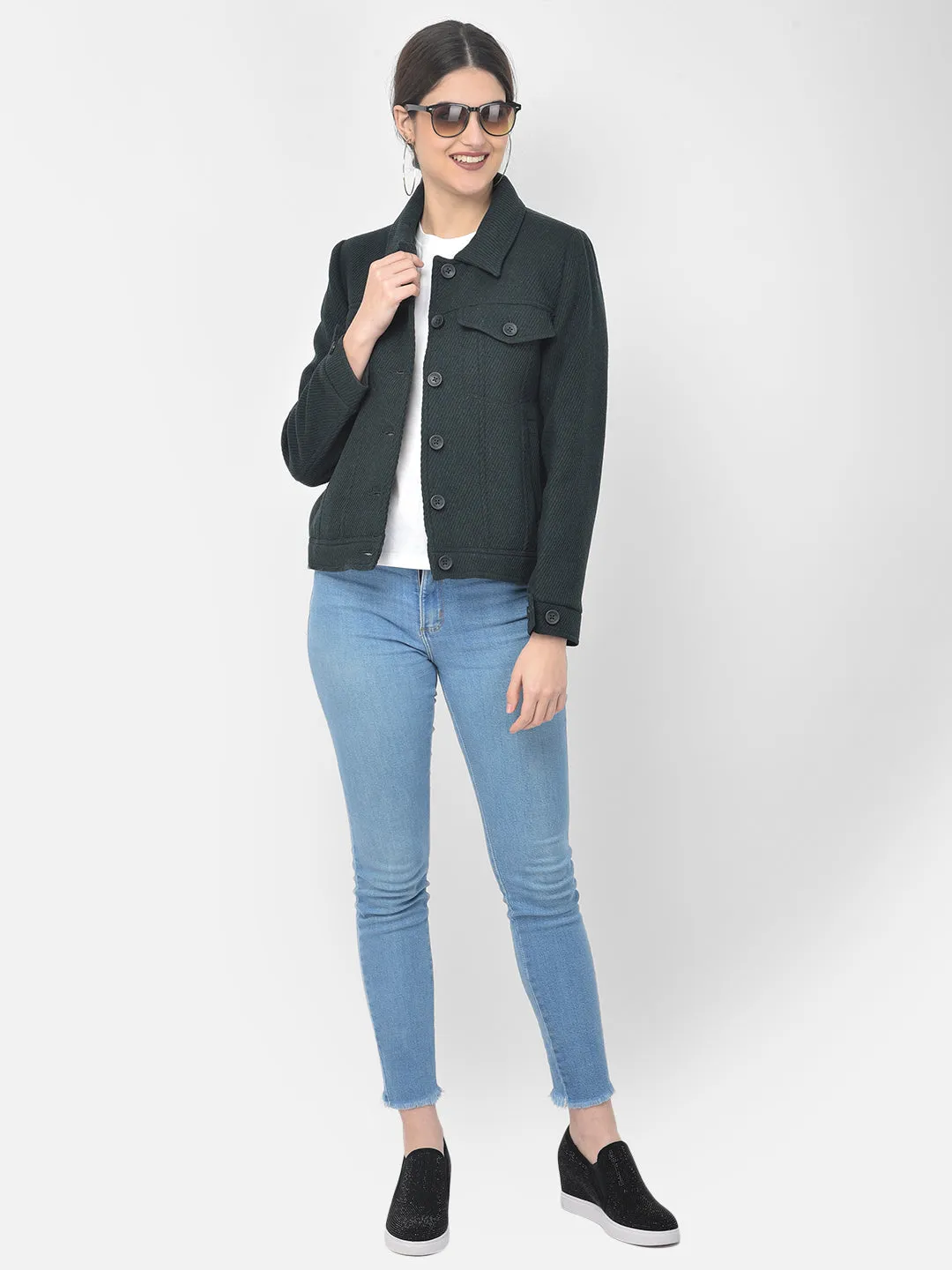 Green Spread Collar Blazer