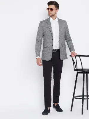 Grey Chekced Notched Lapel Blazer