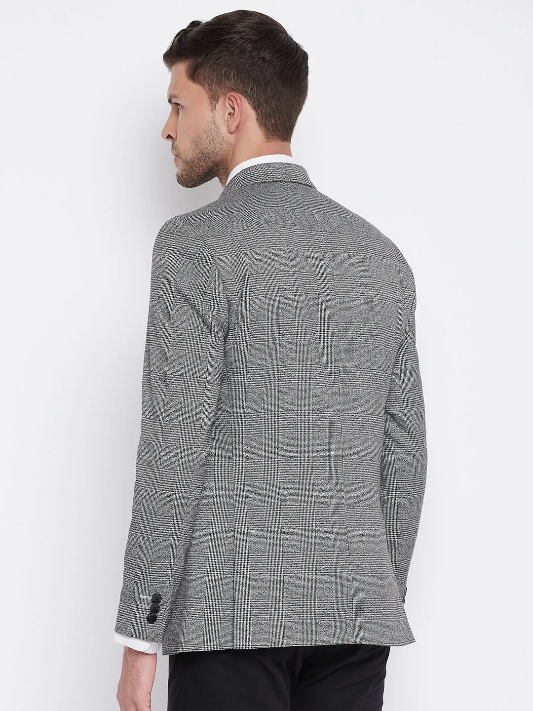 Grey Chekced Notched Lapel Blazer
