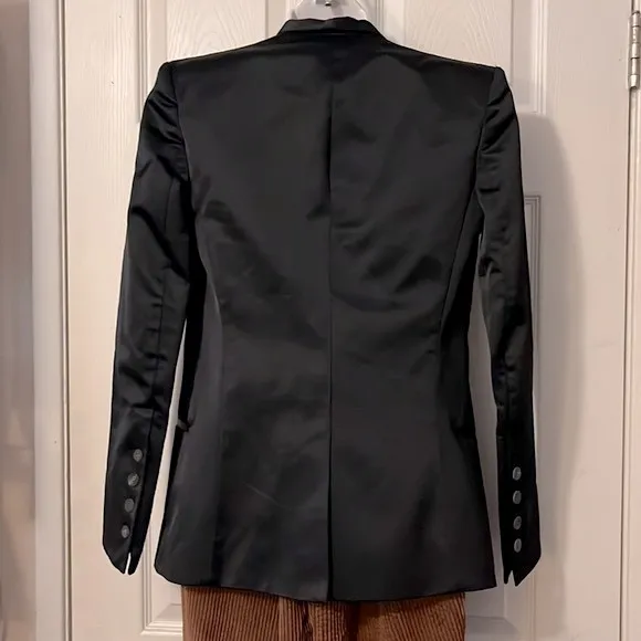 Helmut Lang Black Satin Silk One Button Blazer Suit Jacket Sz 0