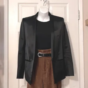 Helmut Lang Black Satin Silk One Button Blazer Suit Jacket Sz 0