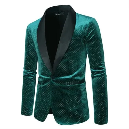 High-grade Men Luxury Gold Velvet Suit Single-button Loose Jacket Black Green Burgundy Male Wedding Party Dress Plaid Blazers