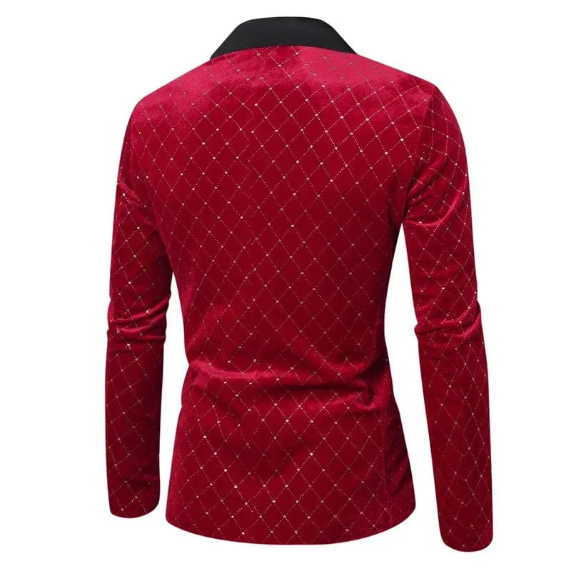 High-grade Men Luxury Gold Velvet Suit Single-button Loose Jacket Black Green Burgundy Male Wedding Party Dress Plaid Blazers