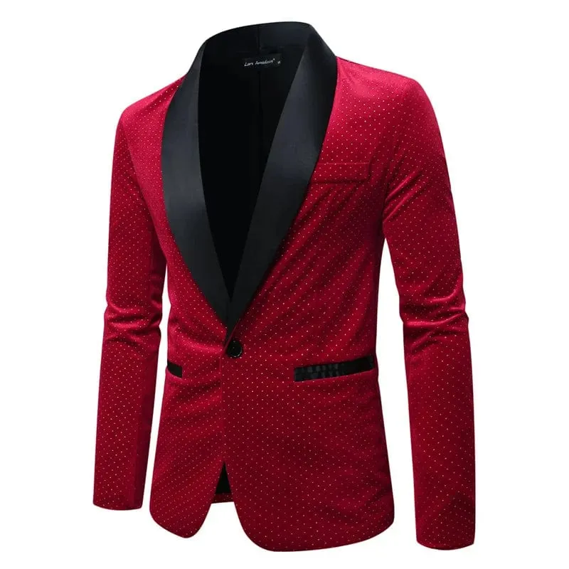 High-grade Men Luxury Gold Velvet Suit Single-button Loose Jacket Black Green Burgundy Male Wedding Party Dress Plaid Blazers