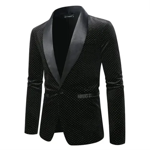 High-grade Men Luxury Gold Velvet Suit Single-button Loose Jacket Black Green Burgundy Male Wedding Party Dress Plaid Blazers