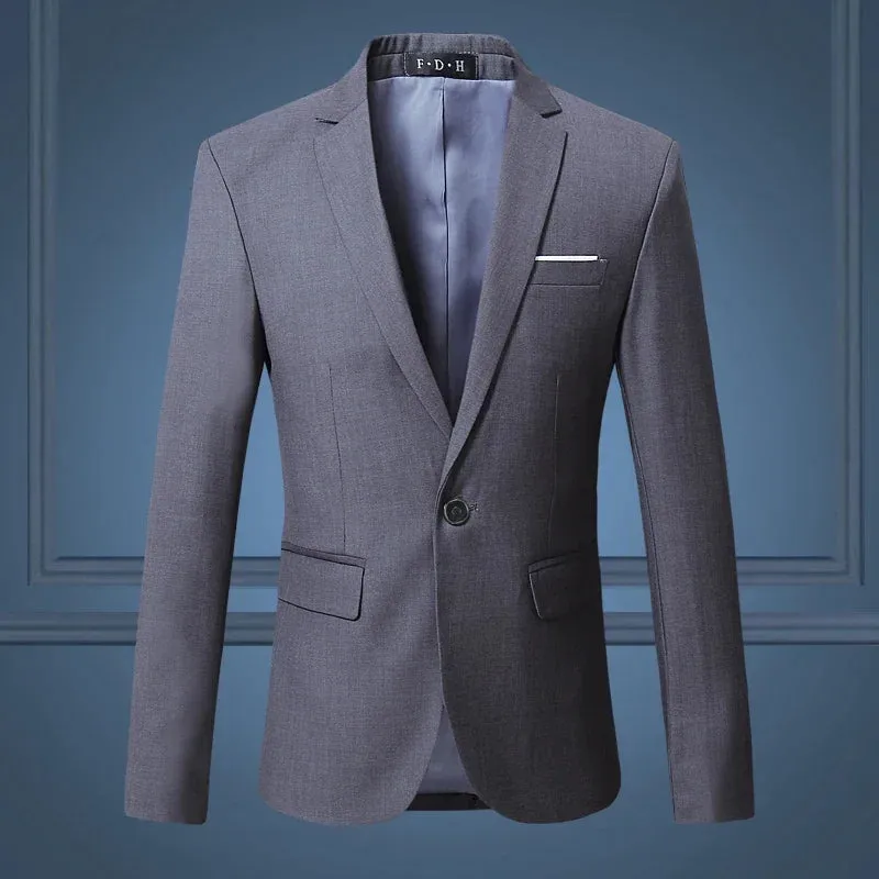High Quality Gentleman Men Slim Casual White Suit Men's Business Casual Flow of Pure Color Blazer Jacket