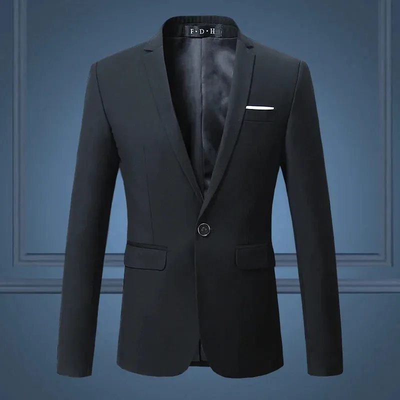 High Quality Gentleman Men Slim Casual White Suit Men's Business Casual Flow of Pure Color Blazer Jacket