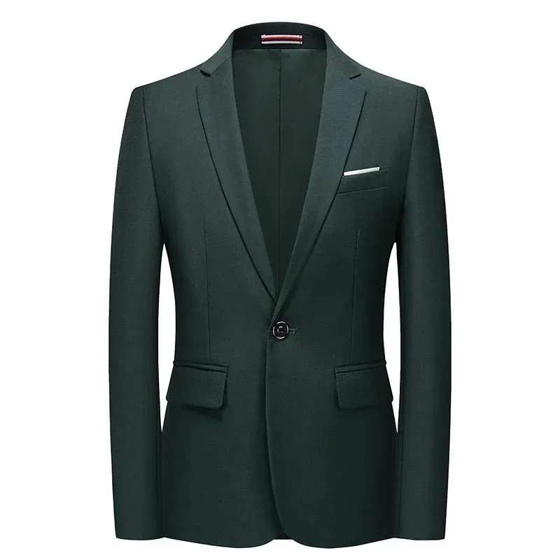 High Quality Gentleman Men Slim Casual White Suit Men's Business Casual Flow of Pure Color Blazer Jacket