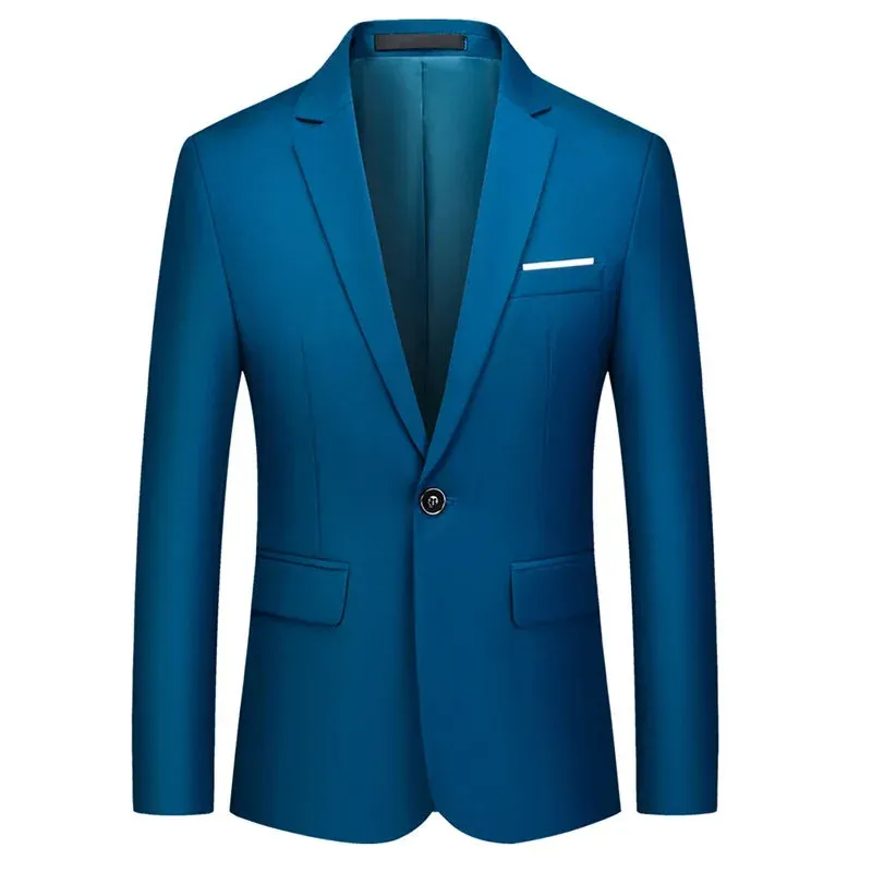 High Quality Gentleman Men Slim Casual White Suit Men's Business Casual Flow of Pure Color Blazer Jacket