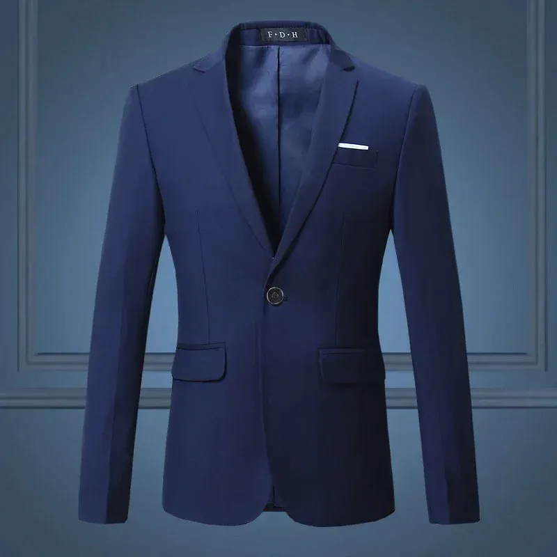 High Quality Gentleman Men Slim Casual White Suit Men's Business Casual Flow of Pure Color Blazer Jacket