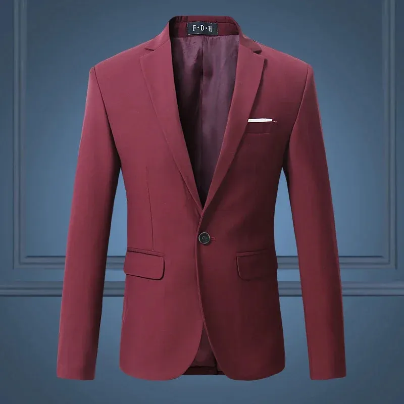 High Quality Gentleman Men Slim Casual White Suit Men's Business Casual Flow of Pure Color Blazer Jacket