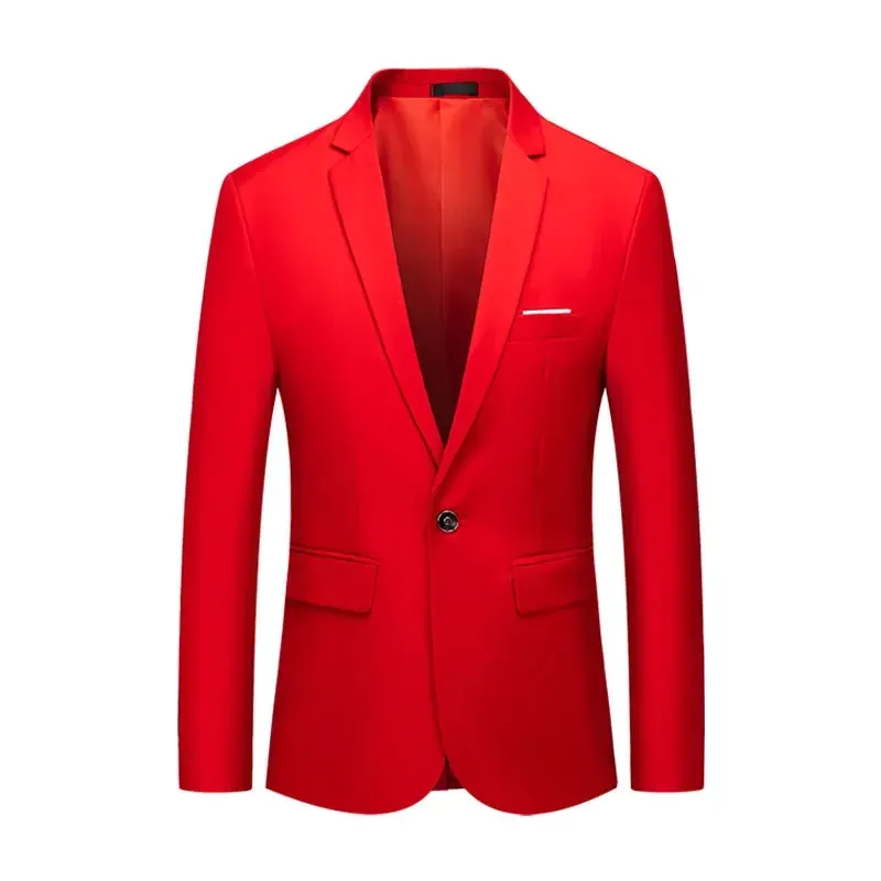 High Quality Gentleman Men Slim Casual White Suit Men's Business Casual Flow of Pure Color Blazer Jacket