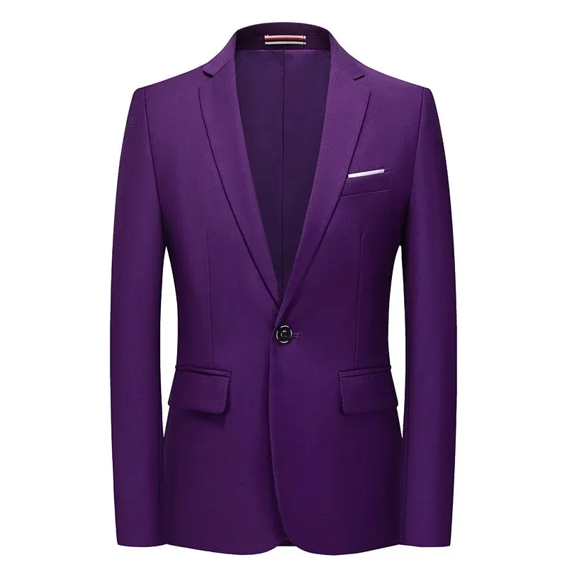 High Quality Gentleman Men Slim Casual White Suit Men's Business Casual Flow of Pure Color Blazer Jacket