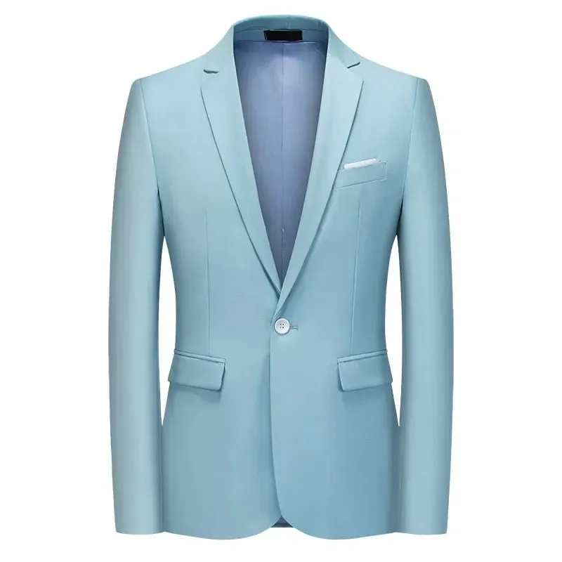 High Quality Gentleman Men Slim Casual White Suit Men's Business Casual Flow of Pure Color Blazer Jacket