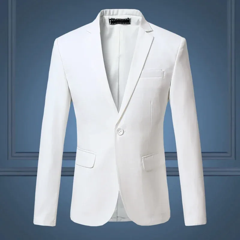 High Quality Gentleman Men Slim Casual White Suit Men's Business Casual Flow of Pure Color Blazer Jacket