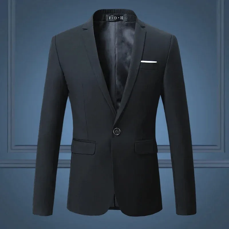 High Quality Gentleman Men Slim Casual White Suit Men's Business Casual Flow of Pure Color Blazer Jacket