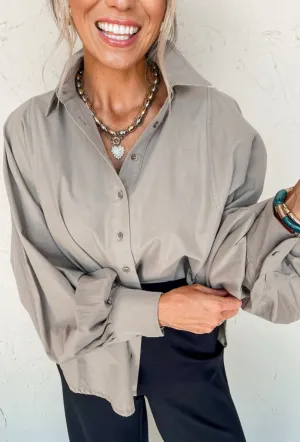 High Solid Color Balloon Sleeve Side Slits Loose Fit Shirt