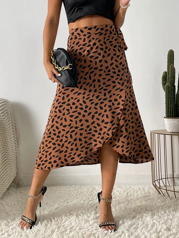 High Waist Casual Skirt in Khaki, Brown, Black - A-Line Knee-Length Style