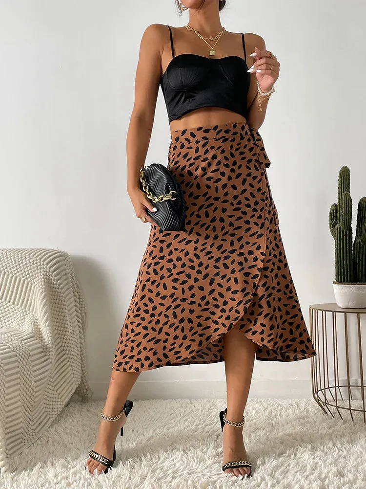 High Waist Casual Skirt in Khaki, Brown, Black - A-Line Knee-Length Style
